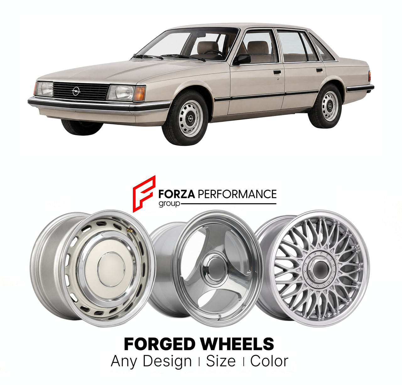 CUSTOM CLASSIC VINTAGE RESTOMOD RETRO OLD SCHOOL FORGED WHEELS RIMS for OPEL REKORD OMEGA SENATOR A 1978 - 1986

Custom forged wheels for Opel Rekord Omega Senator A 1978 - 1986. Classic, vintage, restomod wheel designs made to order in custom sizes, offsets, colors and finishes.

We manufacture premium quality forged wheels rims for Opel Rekord Omega Senator A 1978 - 1986 in any design, size, color.

THIS WHEEL DESIGN CAN BE CUSTOM-MADE FOR YOUR CAR IN ANY SIZE AND COLOR OPTIONS
Available in monoblock, 2-p