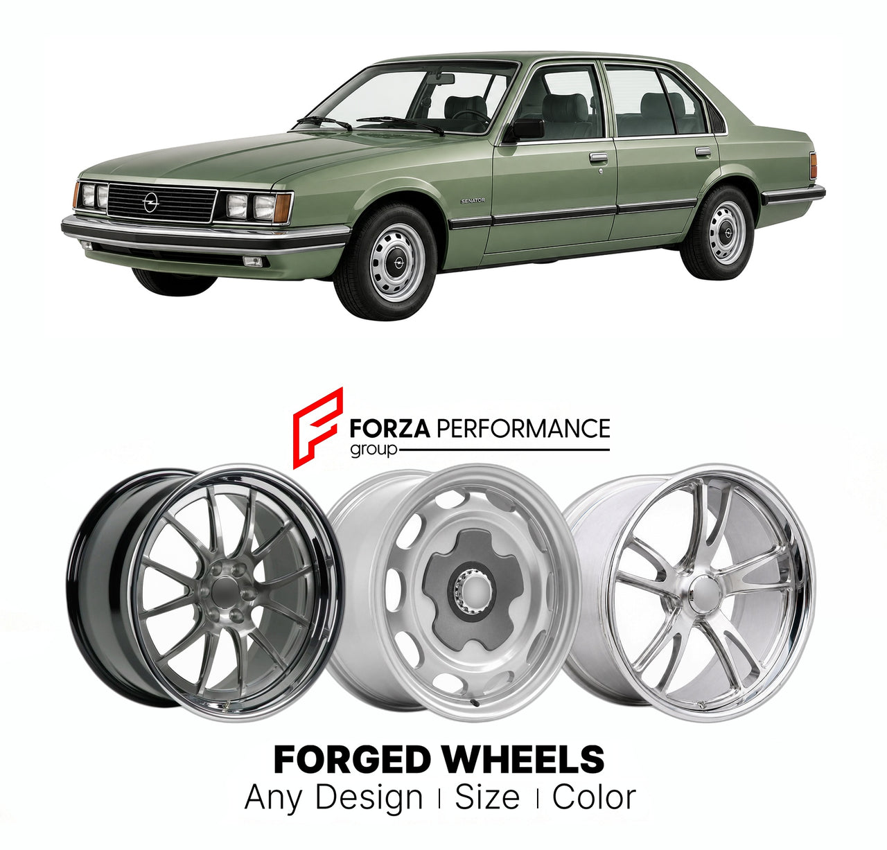 CUSTOM CLASSIC VINTAGE RESTOMOD RETRO OLD SCHOOL FORGED WHEELS RIMS for OPEL SENATOR 1978 - 1986

Custom forged wheels for Opel Senator 1978 - 1986. Classic, vintage, restomod wheel designs made to order in custom sizes, offsets, colors and finishes.

We manufacture premium quality forged wheels rims for Opel Senator 1978 - 1986 in any design, size, color.

THIS WHEEL DESIGN CAN BE CUSTOM-MADE FOR YOUR CAR IN ANY SIZE AND COLOR OPTIONS
Available in monoblock, 2-piece, 3-piece, duoblock, beadlock
3D wheel re