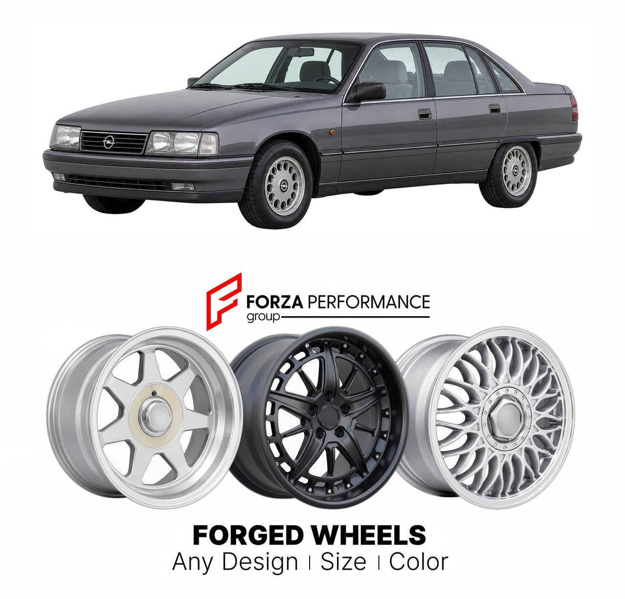 CUSTOM CLASSIC VINTAGE RESTOMOD RETRO OLD SCHOOL FORGED WHEELS RIMS for OPEL SENATOR B 1987 - 1993

Custom forged wheels for Opel Senator B 1987 - 1993. Classic, vintage, restomod wheel designs made to order in custom sizes, offsets, colors and finishes.

We manufacture premium quality forged wheels rims for Opel Senator B 1987 - 1993 in any design, size, color.

THIS WHEEL DESIGN CAN BE CUSTOM-MADE FOR YOUR CAR IN ANY SIZE AND COLOR OPTIONS
Available in monoblock, 2-piece, 3-piece, duoblock, beadlock
3D wh