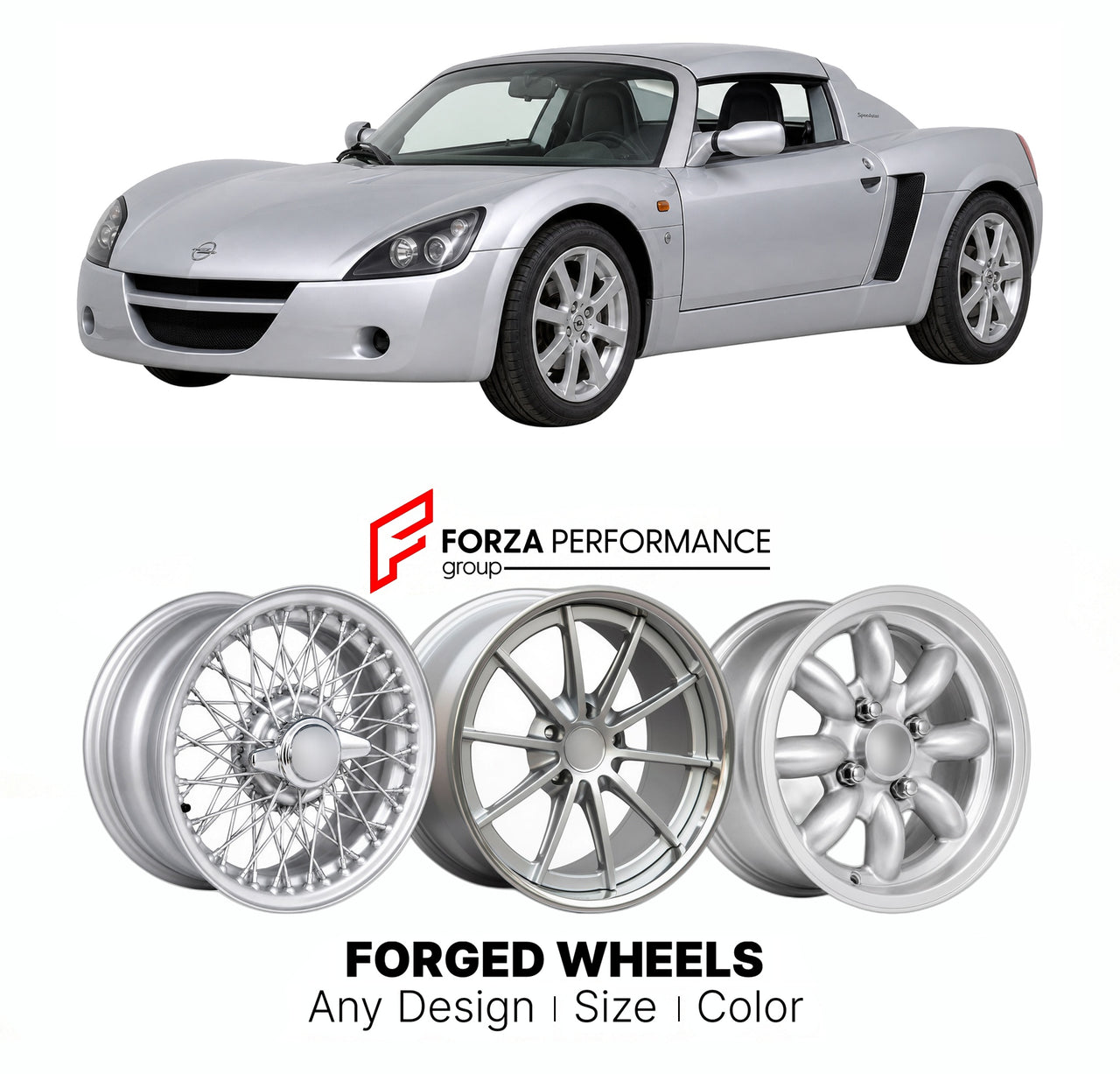 CUSTOM CLASSIC VINTAGE RESTOMOD RETRO OLD SCHOOL FORGED WHEELS RIMS for OPEL SPEEDSTER 2000 - 2005

Custom forged wheels for Opel Speedster 2000 - 2005. Classic, vintage, restomod wheel designs made to order in custom sizes, offsets, colors and finishes.

We manufacture premium quality forged wheels rims for Opel Speedster 2000 - 2005 in any design, size, color.

THIS WHEEL DESIGN CAN BE CUSTOM-MADE FOR YOUR CAR IN ANY SIZE AND COLOR OPTIONS
Available in monoblock, 2-piece, 3-piece, duoblock, beadlock
3D wh