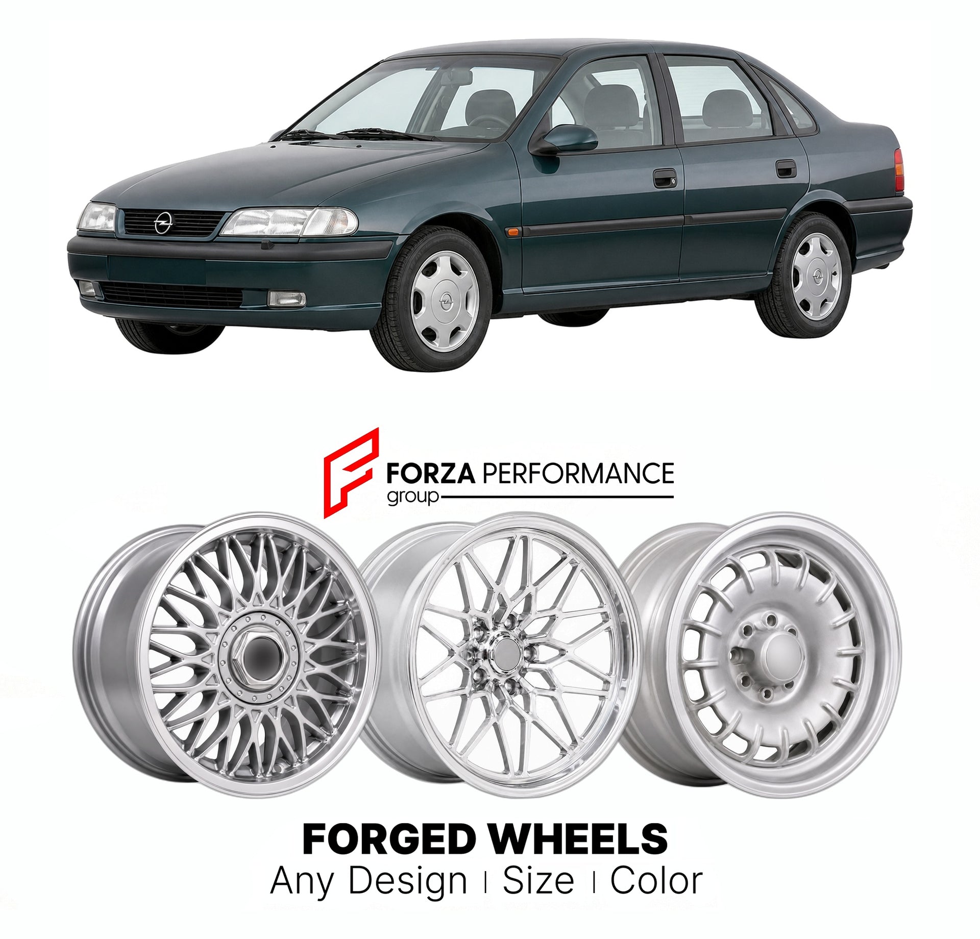 CUSTOM CLASSIC VINTAGE RESTOMOD RETRO OLD SCHOOL FORGED WHEELS RIMS for OPEL VECTRA B 1995 - 2002

Custom forged wheels for Opel Vectra B 1995 - 2002. Classic, vintage, restomod wheel designs made to order in custom sizes, offsets, colors and finishes.

We manufacture premium quality forged wheels rims for Opel Vectra B 1995 - 2002 in any design, size, color.

THIS WHEEL DESIGN CAN BE CUSTOM-MADE FOR YOUR CAR IN ANY SIZE AND COLOR OPTIONS
Available in monoblock, 2-piece, 3-piece, duoblock, beadlock
3D wheel