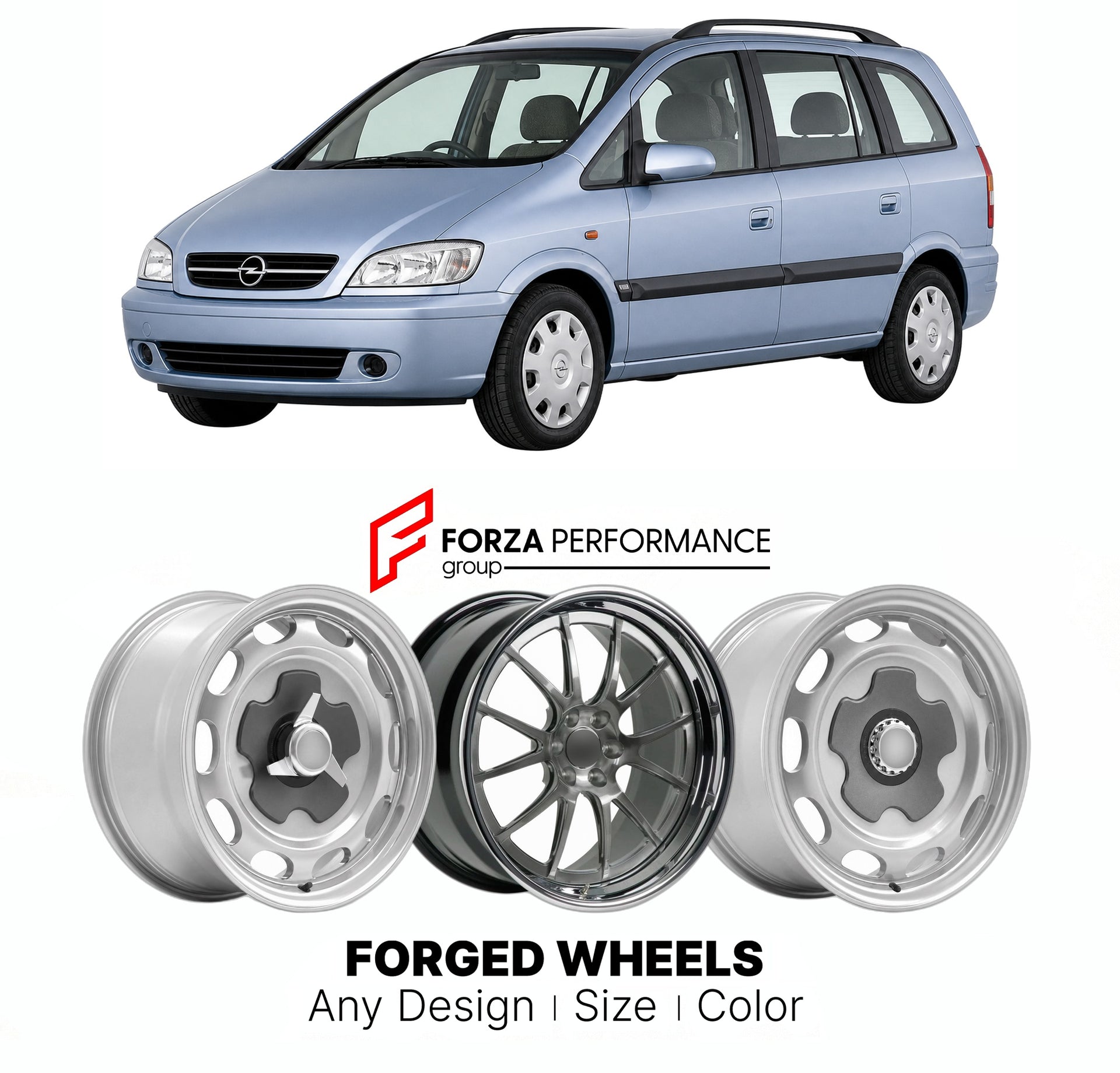CUSTOM CLASSIC VINTAGE RESTOMOD RETRO OLD SCHOOL FORGED WHEELS RIMS for OPEL ZAFIRA A 1999 - 2005

Custom forged wheels for Opel Zafira A 1999 - 2005. Classic, vintage, restomod wheel designs made to order in custom sizes, offsets, colors and finishes.

We manufacture premium quality forged wheels rims for Opel Zafira A 1999 - 2005 in any design, size, color.

THIS WHEEL DESIGN CAN BE CUSTOM-MADE FOR YOUR CAR IN ANY SIZE AND COLOR OPTIONS
Available in monoblock, 2-piece, 3-piece, duoblock, beadlock
3D wheel