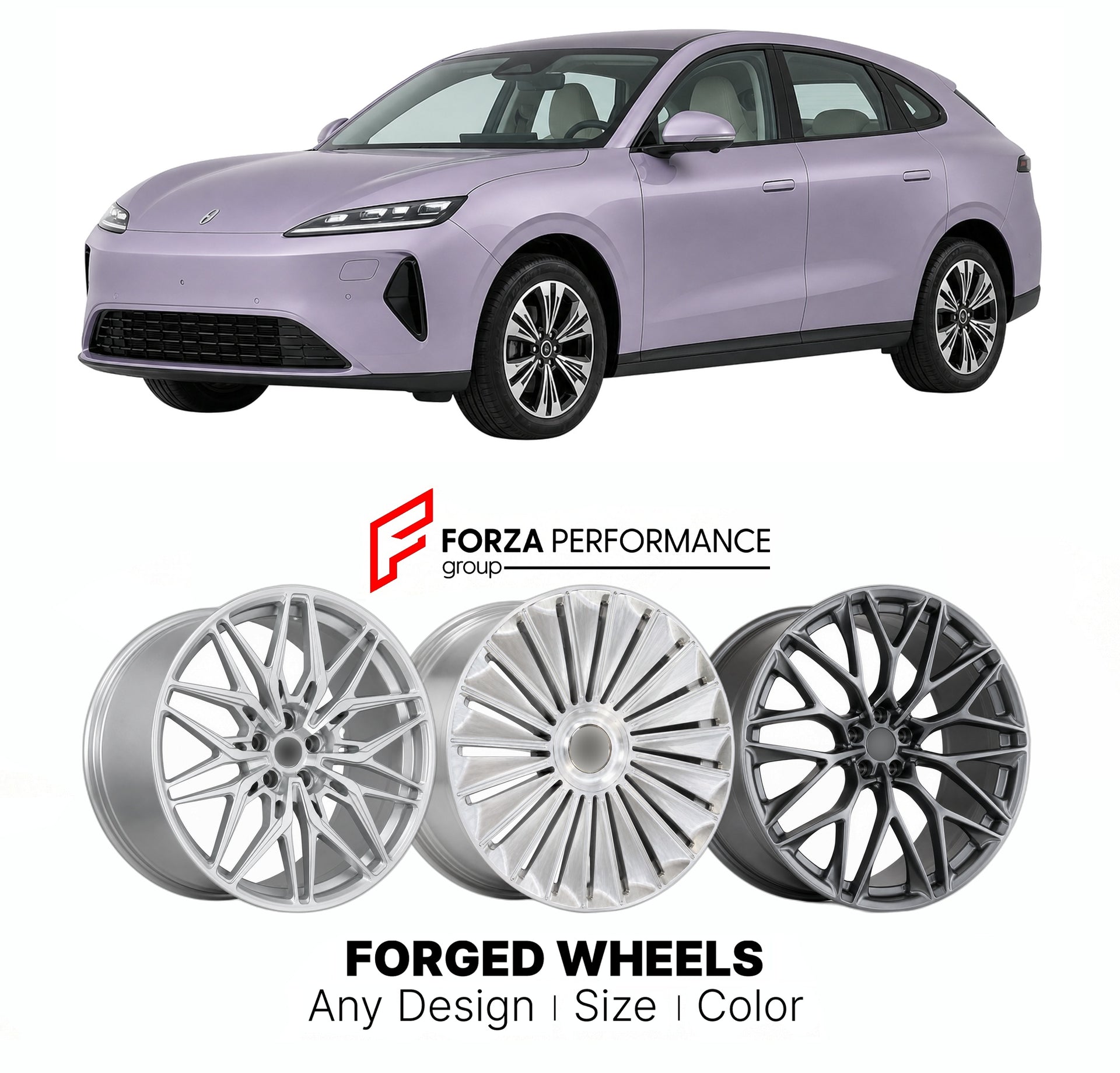 Custom forged wheels for Ora GWM 5 2025+. Made-to-order monoblock, 2-piece and 3-piece wheels in custom sizes, offsets, colors and finishes with guaranteed vehicle fitment.

We manufacture premium quality forged wheels rims for Ora GWM 5 2025+ in any design, size, color.

THIS WHEEL DESIGN CAN BE CUSTOM-MADE FOR YOUR CAR IN ANY SIZE AND COLOR OPTIONS
Available in monoblock, 2-piece, 3-piece, duoblock, beadlock
3D wheel renderings are provided according to the exact dimensions and specifications requested by