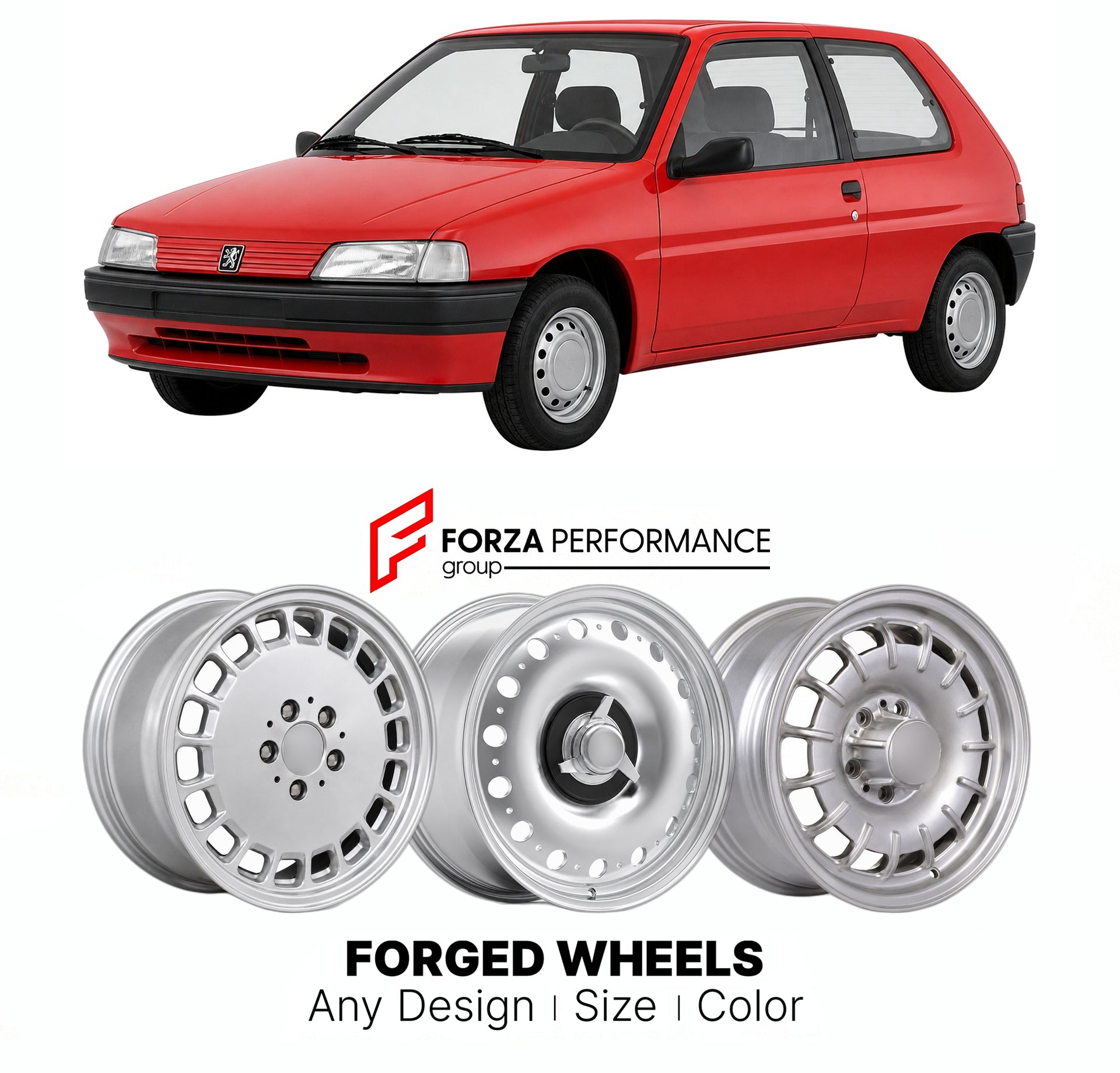 CUSTOM CLASSIC VINTAGE RESTOMOD RETRO OLD SCHOOL FORGED WHEELS RIMS for PEUGEOT 106 1991 - 2003

Custom forged wheels for Peugeot 106 1991 - 2003. Classic, vintage, restomod wheel designs made to order in custom sizes, offsets, colors and finishes.

We manufacture premium quality forged wheels rims for Peugeot 106 1991 - 2003 in any design, size, color.

THIS WHEEL DESIGN CAN BE CUSTOM-MADE FOR YOUR CAR IN ANY SIZE AND COLOR OPTIONS
Available in monoblock, 2-piece, 3-piece, duoblock, beadlock
3D wheel rende
