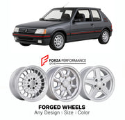 CUSTOM CLASSIC VINTAGE RESTOMOD RETRO OLD SCHOOL FORGED WHEELS RIMS for PEUGEOT 205 GTI 1.9 1986 - 1994

Custom forged wheels for Peugeot 205 GTI 1.9 1986 - 1994. Classic, vintage, restomod wheel designs made to order in custom sizes, offsets, colors and finishes.

We manufacture premium quality forged wheels rims for Peugeot 205 GTI 1.9 1986 - 1994 in any design, size, color.

THIS WHEEL DESIGN CAN BE CUSTOM-MADE FOR YOUR CAR IN ANY SIZE AND COLOR OPTIONS
Available in monoblock, 2-piece, 3-piece, duoblock,