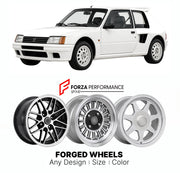 CUSTOM CLASSIC VINTAGE RESTOMOD RETRO OLD SCHOOL FORGED WHEELS RIMS for PEUGEOT 205 TURBO 16 1984 - 1986

Custom forged wheels for Peugeot 205 Turbo 16 1984 - 1986. Classic, vintage, restomod wheel designs made to order in custom sizes, offsets, colors and finishes.

We manufacture premium quality forged wheels rims for Peugeot 205 Turbo 16 1984 - 1986 in any design, size, color.

THIS WHEEL DESIGN CAN BE CUSTOM-MADE FOR YOUR CAR IN ANY SIZE AND COLOR OPTIONS
Available in monoblock, 2-piece, 3-piece, duoblo