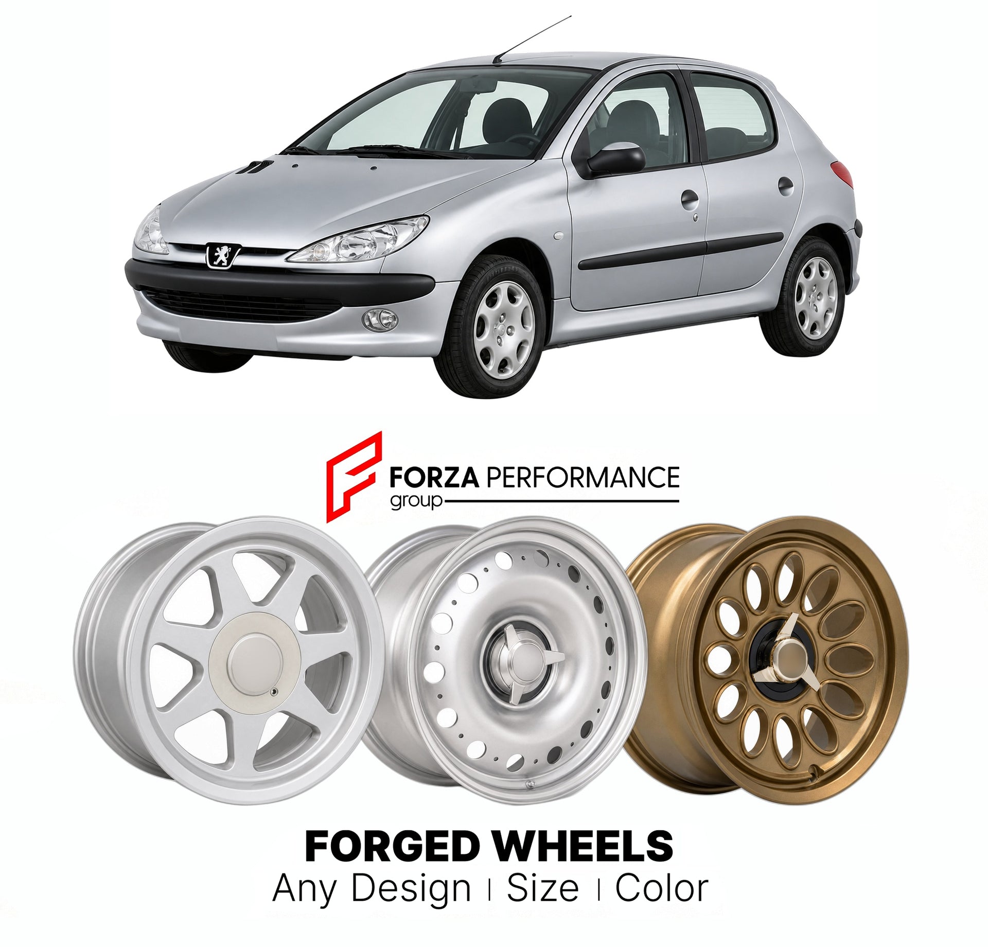 CUSTOM CLASSIC VINTAGE RESTOMOD RETRO OLD SCHOOL FORGED WHEELS RIMS for PEUGEOT 206 1998 - 2006

Custom forged wheels for Peugeot 206 1998 - 2006. Classic, vintage, restomod wheel designs made to order in custom sizes, offsets, colors and finishes.

We manufacture premium quality forged wheels rims for Peugeot 206 1998 - 2006 in any design, size, color.

THIS WHEEL DESIGN CAN BE CUSTOM-MADE FOR YOUR CAR IN ANY SIZE AND COLOR OPTIONS
Available in monoblock, 2-piece, 3-piece, duoblock, beadlock
3D wheel rende