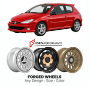 CUSTOM CLASSIC VINTAGE RESTOMOD RETRO OLD SCHOOL FORGED WHEELS RIMS for PEUGEOT 206 GTI RC 1999 - 2006

Custom forged wheels for Peugeot 206 GTI RC 1999 - 2006. Classic, vintage, restomod wheel designs made to order in custom sizes, offsets, colors and finishes.

We manufacture premium quality forged wheels rims for Peugeot 206 GTI RC 1999 - 2006 in any design, size, color.

THIS WHEEL DESIGN CAN BE CUSTOM-MADE FOR YOUR CAR IN ANY SIZE AND COLOR OPTIONS
Available in monoblock, 2-piece, 3-piece, duoblock, be