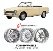 CUSTOM CLASSIC VINTAGE RESTOMOD RETRO OLD SCHOOL FORGED WHEELS RIMS for PEUGEOT 304 CABRIOLET 1970 - 1975

Custom forged wheels for Peugeot 304 Cabriolet 1970 - 1975. Classic, vintage, restomod wheel designs made to order in custom sizes, offsets, colors and finishes.

We manufacture premium quality forged wheels rims for Peugeot 304 Cabriolet 1970 - 1975 in any design, size, color.

THIS WHEEL DESIGN CAN BE CUSTOM-MADE FOR YOUR CAR IN ANY SIZE AND COLOR OPTIONS
Available in monoblock, 2-piece, 3-piece, duo