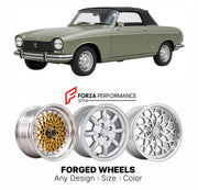 CUSTOM CLASSIC VINTAGE RESTOMOD RETRO OLD SCHOOL FORGED WHEELS RIMS for PEUGEOT 304 COUPE CABRIOLET 1970 - 1975

Custom forged wheels for Peugeot 304 Coupe Cabriolet 1970 - 1975. Classic, vintage, restomod wheel designs made to order in custom sizes, offsets, colors and finishes.

We manufacture premium quality forged wheels rims for Peugeot 304 Coupe Cabriolet 1970 - 1975 in any design, size, color.

THIS WHEEL DESIGN CAN BE CUSTOM-MADE FOR YOUR CAR IN ANY SIZE AND COLOR OPTIONS
Available in monoblock, 2-p
