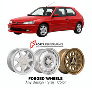 CUSTOM CLASSIC VINTAGE RESTOMOD RETRO OLD SCHOOL FORGED WHEELS RIMS for PEUGEOT 306 S16 GTI-6 1993 - 2000

Custom forged wheels for Peugeot 306 S16 GTI-6 1993 - 2000. Classic, vintage, restomod wheel designs made to order in custom sizes, offsets, colors and finishes.

We manufacture premium quality forged wheels rims for Peugeot 306 S16 GTI-6 1993 - 2000 in any design, size, color.

THIS WHEEL DESIGN CAN BE CUSTOM-MADE FOR YOUR CAR IN ANY SIZE AND COLOR OPTIONS
Available in monoblock, 2-piece, 3-piece, duo
