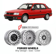 CUSTOM CLASSIC VINTAGE RESTOMOD RETRO OLD SCHOOL FORGED WHEELS RIMS for PEUGEOT 309 GTI 1987 - 1993

Custom forged wheels for Peugeot 309 GTI 1987 - 1993. Classic, vintage, restomod wheel designs made to order in custom sizes, offsets, colors and finishes.

We manufacture premium quality forged wheels rims for Peugeot 309 GTI 1987 - 1993 in any design, size, color.

THIS WHEEL DESIGN CAN BE CUSTOM-MADE FOR YOUR CAR IN ANY SIZE AND COLOR OPTIONS
Available in monoblock, 2-piece, 3-piece, duoblock, beadlock
3D