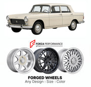 CUSTOM CLASSIC VINTAGE RESTOMOD RETRO OLD SCHOOL FORGED WHEELS RIMS for PEUGEOT 404 1960 - 1975

Custom forged wheels for Peugeot 404 1960 - 1975. Classic, vintage, restomod wheel designs made to order in custom sizes, offsets, colors and finishes.

We manufacture premium quality forged wheels rims for Peugeot 404 1960 - 1975 in any design, size, color.

THIS WHEEL DESIGN CAN BE CUSTOM-MADE FOR YOUR CAR IN ANY SIZE AND COLOR OPTIONS
Available in monoblock, 2-piece, 3-piece, duoblock, beadlock
3D wheel rende