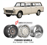 CUSTOM CLASSIC VINTAGE RESTOMOD RETRO OLD SCHOOL FORGED WHEELS RIMS for PEUGEOT 404 BREAK 1962 - 1975

Custom forged wheels for Peugeot 404 Break 1962 - 1975. Classic, vintage, restomod wheel designs made to order in custom sizes, offsets, colors and finishes.

We manufacture premium quality forged wheels rims for Peugeot 404 Break 1962 - 1975 in any design, size, color.

THIS WHEEL DESIGN CAN BE CUSTOM-MADE FOR YOUR CAR IN ANY SIZE AND COLOR OPTIONS
Available in monoblock, 2-piece, 3-piece, duoblock, beadl