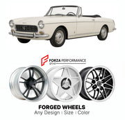 CUSTOM CLASSIC VINTAGE RESTOMOD RETRO OLD SCHOOL FORGED WHEELS RIMS for PEUGEOT 404 CABRIOLET 1962 - 1968

Custom forged wheels for Peugeot 404 Cabriolet 1962 - 1968. Classic, vintage, restomod wheel designs made to order in custom sizes, offsets, colors and finishes.

We manufacture premium quality forged wheels rims for Peugeot 404 Cabriolet 1962 - 1968 in any design, size, color.

THIS WHEEL DESIGN CAN BE CUSTOM-MADE FOR YOUR CAR IN ANY SIZE AND COLOR OPTIONS
Available in monoblock, 2-piece, 3-piece, duo