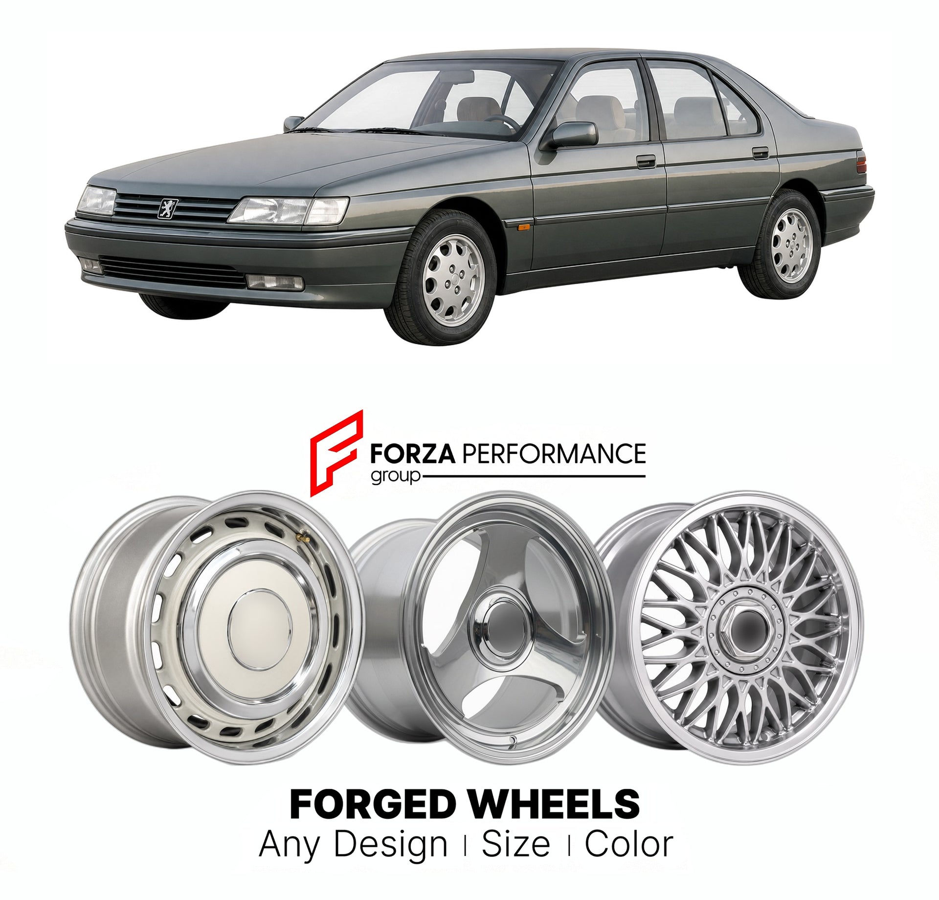 CUSTOM CLASSIC VINTAGE RESTOMOD RETRO OLD SCHOOL FORGED WHEELS RIMS for PEUGEOT 605 1989 - 1999

Custom forged wheels for Peugeot 605 1989 - 1999. Classic, vintage, restomod wheel designs made to order in custom sizes, offsets, colors and finishes.

We manufacture premium quality forged wheels rims for Peugeot 605 1989 - 1999 in any design, size, color.

THIS WHEEL DESIGN CAN BE CUSTOM-MADE FOR YOUR CAR IN ANY SIZE AND COLOR OPTIONS
Available in monoblock, 2-piece, 3-piece, duoblock, beadlock
3D wheel rende