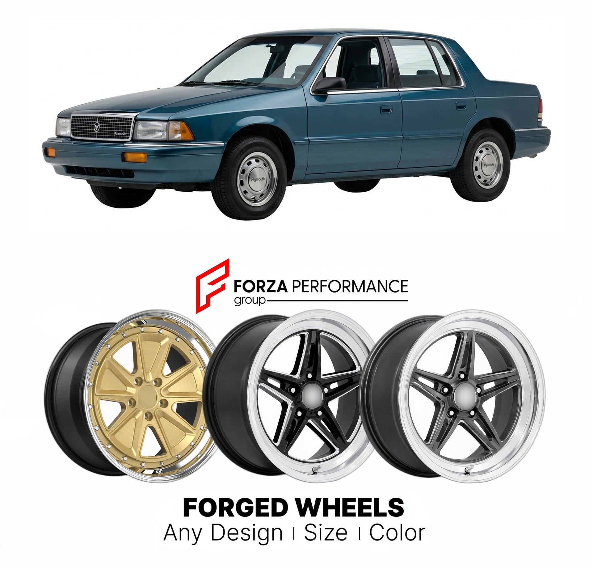 FORGED WHEELS RIMS for PLYMOUTH ACCLAIM 1990 - 1995

Custom forged wheels for Plymouth Acclaim 1990 - 1995. Made-to-order monoblock, 2-piece and 3-piece rims in custom sizes, offsets, colors and finishes with guaranteed fitment.

We manufacture premium quality forged wheels rims for Plymouth Acclaim 1990 - 1995 in any design, size, color.

THIS WHEEL DESIGN CAN BE CUSTOM-MADE FOR YOUR CAR IN ANY SIZE AND COLOR OPTIONS
Available in monoblock, 2-piece, 3-piece, duoblock, beadlock
3D wheel renderings are provi