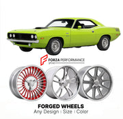 CUSTOM CLASSIC VINTAGE RESTOMOD RETRO OLD SCHOOL FORGED WHEELS RIMS for PLYMOUTH BARRACUDA AAR 1970 - 1970
Custom forged wheels for classic American muscle cars. Ideal for restomod builds, vintage restorations, and show cars. Deep dish and retro styling available.

We manufacture premium quality forged wheels rims for Plymouth Barracuda AAR 1970 - 1970 in any design, size, color.

THIS WHEEL DESIGN CAN BE CUSTOM-MADE FOR YOUR CAR IN ANY SIZE AND COLOR OPTIONS
Available in monoblock, 2-piece, 3-piece, duoblo