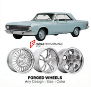 CUSTOM CLASSIC VINTAGE RESTOMOD RETRO OLD SCHOOL FORGED WHEELS RIMS for PLYMOUTH BELVEDERE 1961 - 1964
Custom forged wheels for classic American muscle cars. Ideal for restomod builds, vintage restorations, and show cars. Deep dish and retro styling available.

We manufacture premium quality forged wheels rims for Plymouth Belvedere 1961 - 1964 in any design, size, color.

THIS WHEEL DESIGN CAN BE CUSTOM-MADE FOR YOUR CAR IN ANY SIZE AND COLOR OPTIONS
Available in monoblock, 2-piece, 3-piece, duoblock, bead