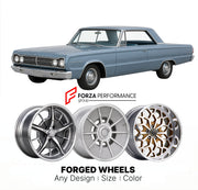 CUSTOM CLASSIC VINTAGE RESTOMOD RETRO OLD SCHOOL FORGED WHEELS RIMS for PLYMOUTH BELVEDERE 1965 - 1967
Custom forged wheels for classic American muscle cars. Ideal for restomod builds, vintage restorations, and show cars. Deep dish and retro styling available.

We manufacture premium quality forged wheels rims for Plymouth Belvedere 1965 - 1967 in any design, size, color.

THIS WHEEL DESIGN CAN BE CUSTOM-MADE FOR YOUR CAR IN ANY SIZE AND COLOR OPTIONS
Available in monoblock, 2-piece, 3-piece, duoblock, bead