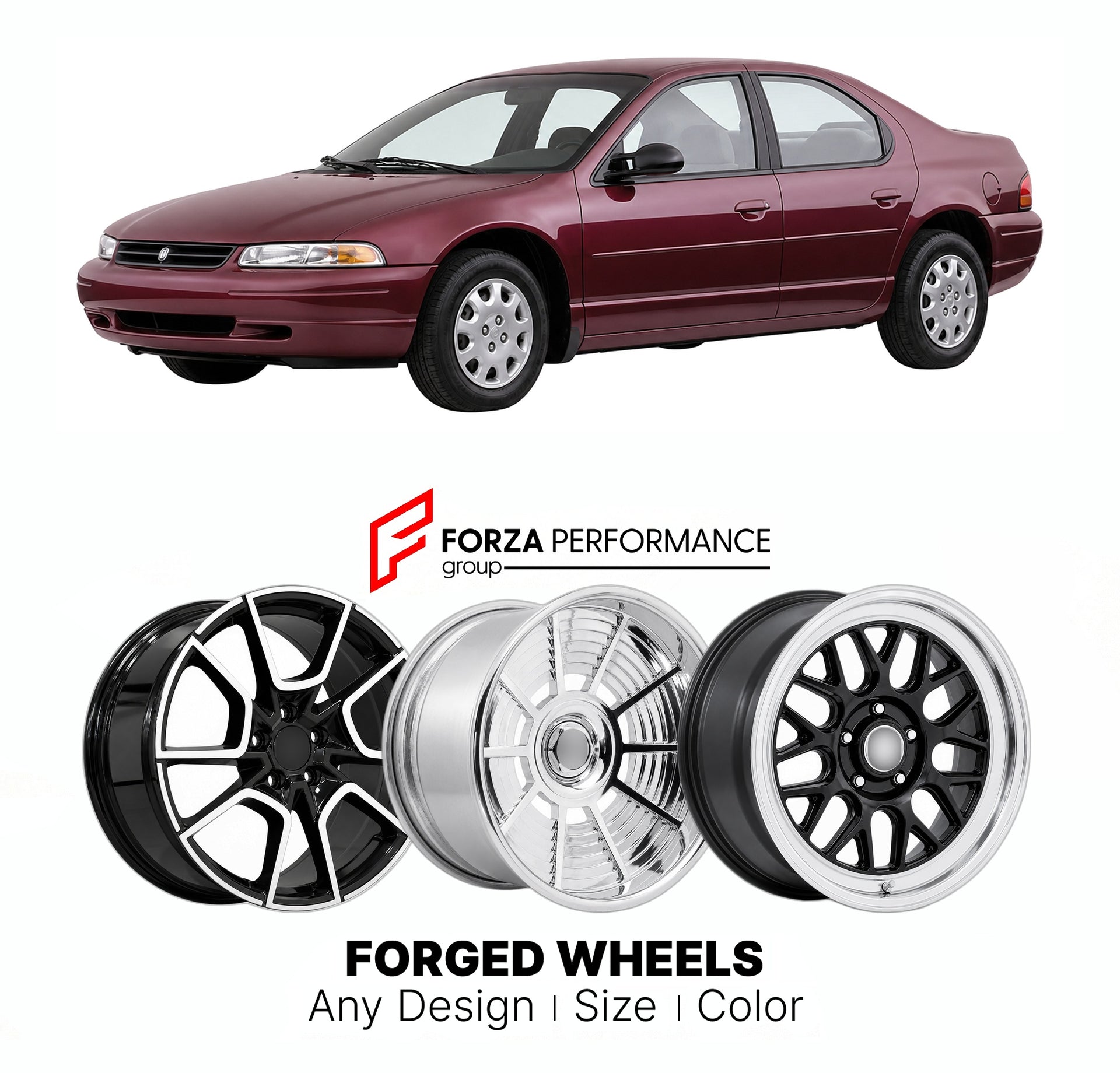 FORGED WHEELS RIMS for PLYMOUTH BREEZE EXPRESSO JA 1996 - 2000

Custom forged wheels for Plymouth Breeze Expresso JA 1996 - 2000. Made-to-order monoblock, 2-piece and 3-piece rims in custom sizes, offsets, colors and finishes with guaranteed fitment.

We manufacture premium quality forged wheels rims for Plymouth Breeze Expresso JA 1996 - 2000 in any design, size, color.

THIS WHEEL DESIGN CAN BE CUSTOM-MADE FOR YOUR CAR IN ANY SIZE AND COLOR OPTIONS
Available in monoblock, 2-piece, 3-piece, duoblock, beadl