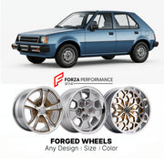 CUSTOM CLASSIC VINTAGE RESTOMOD RETRO OLD SCHOOL FORGED WHEELS RIMS for PLYMOUTH COLT 1983 - 1990
Custom forged wheels for classic American muscle cars. Ideal for restomod builds, vintage restorations, and show cars. Deep dish and retro styling available.

We manufacture premium quality forged wheels rims for Plymouth Colt 1983 - 1990 in any design, size, color.

THIS WHEEL DESIGN CAN BE CUSTOM-MADE FOR YOUR CAR IN ANY SIZE AND COLOR OPTIONS
Available in monoblock, 2-piece, 3-piece, duoblock, beadlock
3D wh