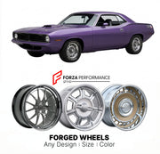 CUSTOM CLASSIC VINTAGE RESTOMOD RETRO OLD SCHOOL FORGED WHEELS RIMS for PLYMOUTH CUDA 340 1970 - 1974
Custom forged wheels for classic American muscle cars. Ideal for restomod builds, vintage restorations, and show cars. Deep dish and retro styling available.

We manufacture premium quality forged wheels rims for Plymouth Cuda 340 1970 - 1974 in any design, size, color.

THIS WHEEL DESIGN CAN BE CUSTOM-MADE FOR YOUR CAR IN ANY SIZE AND COLOR OPTIONS
Available in monoblock, 2-piece, 3-piece, duoblock, beadlo
