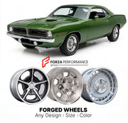 CUSTOM CLASSIC VINTAGE RESTOMOD RETRO OLD SCHOOL FORGED WHEELS RIMS for PLYMOUTH CUDA 440 1970 - 1971
Custom forged wheels for classic American muscle cars. Ideal for restomod builds, vintage restorations, and show cars. Deep dish and retro styling available.

We manufacture premium quality forged wheels rims for Plymouth Cuda 440 1970 - 1971 in any design, size, color.

THIS WHEEL DESIGN CAN BE CUSTOM-MADE FOR YOUR CAR IN ANY SIZE AND COLOR OPTIONS
Available in monoblock, 2-piece, 3-piece, duoblock, beadlo