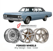 CUSTOM CLASSIC VINTAGE RESTOMOD RETRO OLD SCHOOL FORGED WHEELS RIMS for PLYMOUTH FURY 1969 - 1973
Custom forged wheels for classic American muscle cars. Ideal for restomod builds, vintage restorations, and show cars. Deep dish and retro styling available.

We manufacture premium quality forged wheels rims for Plymouth Fury 1969 - 1973 in any design, size, color.

THIS WHEEL DESIGN CAN BE CUSTOM-MADE FOR YOUR CAR IN ANY SIZE AND COLOR OPTIONS
Available in monoblock, 2-piece, 3-piece, duoblock, beadlock
3D wh