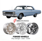 CUSTOM CLASSIC VINTAGE RESTOMOD RETRO OLD SCHOOL FORGED WHEELS RIMS for PLYMOUTH FURY III 1965 - 1968
Custom forged wheels for classic American muscle cars. Ideal for restomod builds, vintage restorations, and show cars. Deep dish and retro styling available.

We manufacture premium quality forged wheels rims for Plymouth Fury III 1965 - 1968 in any design, size, color.

THIS WHEEL DESIGN CAN BE CUSTOM-MADE FOR YOUR CAR IN ANY SIZE AND COLOR OPTIONS
Available in monoblock, 2-piece, 3-piece, duoblock, beadlo