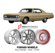 CUSTOM CLASSIC VINTAGE RESTOMOD RETRO OLD SCHOOL FORGED WHEELS RIMS for PLYMOUTH FURY III 1969 - 1973
Custom forged wheels for classic American muscle cars. Ideal for restomod builds, vintage restorations, and show cars. Deep dish and retro styling available.

We manufacture premium quality forged wheels rims for Plymouth Fury III 1969 - 1973 in any design, size, color.

THIS WHEEL DESIGN CAN BE CUSTOM-MADE FOR YOUR CAR IN ANY SIZE AND COLOR OPTIONS
Available in monoblock, 2-piece, 3-piece, duoblock, beadlo