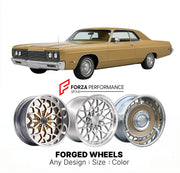 CUSTOM CLASSIC VINTAGE RESTOMOD RETRO OLD SCHOOL FORGED WHEELS RIMS for PLYMOUTH FURY III 1974 - 1978
Custom forged wheels for classic American muscle cars. Ideal for restomod builds, vintage restorations, and show cars. Deep dish and retro styling available.

We manufacture premium quality forged wheels rims for Plymouth Fury III 1974 - 1978 in any design, size, color.

THIS WHEEL DESIGN CAN BE CUSTOM-MADE FOR YOUR CAR IN ANY SIZE AND COLOR OPTIONS
Available in monoblock, 2-piece, 3-piece, duoblock, beadlo