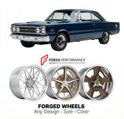 CUSTOM CLASSIC VINTAGE RESTOMOD RETRO OLD SCHOOL FORGED WHEELS RIMS for PLYMOUTH GTX 1967 - 1971
Custom forged wheels for classic American muscle cars. Ideal for restomod builds, vintage restorations, and show cars. Deep dish and retro styling available.

We manufacture premium quality forged wheels rims for Plymouth GTX 1967 - 1971 in any design, size, color.

THIS WHEEL DESIGN CAN BE CUSTOM-MADE FOR YOUR CAR IN ANY SIZE AND COLOR OPTIONS
Available in monoblock, 2-piece, 3-piece, duoblock, beadlock
3D whee