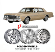 CUSTOM CLASSIC VINTAGE RESTOMOD RETRO OLD SCHOOL FORGED WHEELS RIMS for PLYMOUTH GRAN FURY 1979 - 1981
Custom forged wheels for classic American muscle cars. Ideal for restomod builds, vintage restorations, and show cars. Deep dish and retro styling available.

We manufacture premium quality forged wheels rims for Plymouth Gran Fury 1979 - 1981 in any design, size, color.

THIS WHEEL DESIGN CAN BE CUSTOM-MADE FOR YOUR CAR IN ANY SIZE AND COLOR OPTIONS
Available in monoblock, 2-piece, 3-piece, duoblock, bead