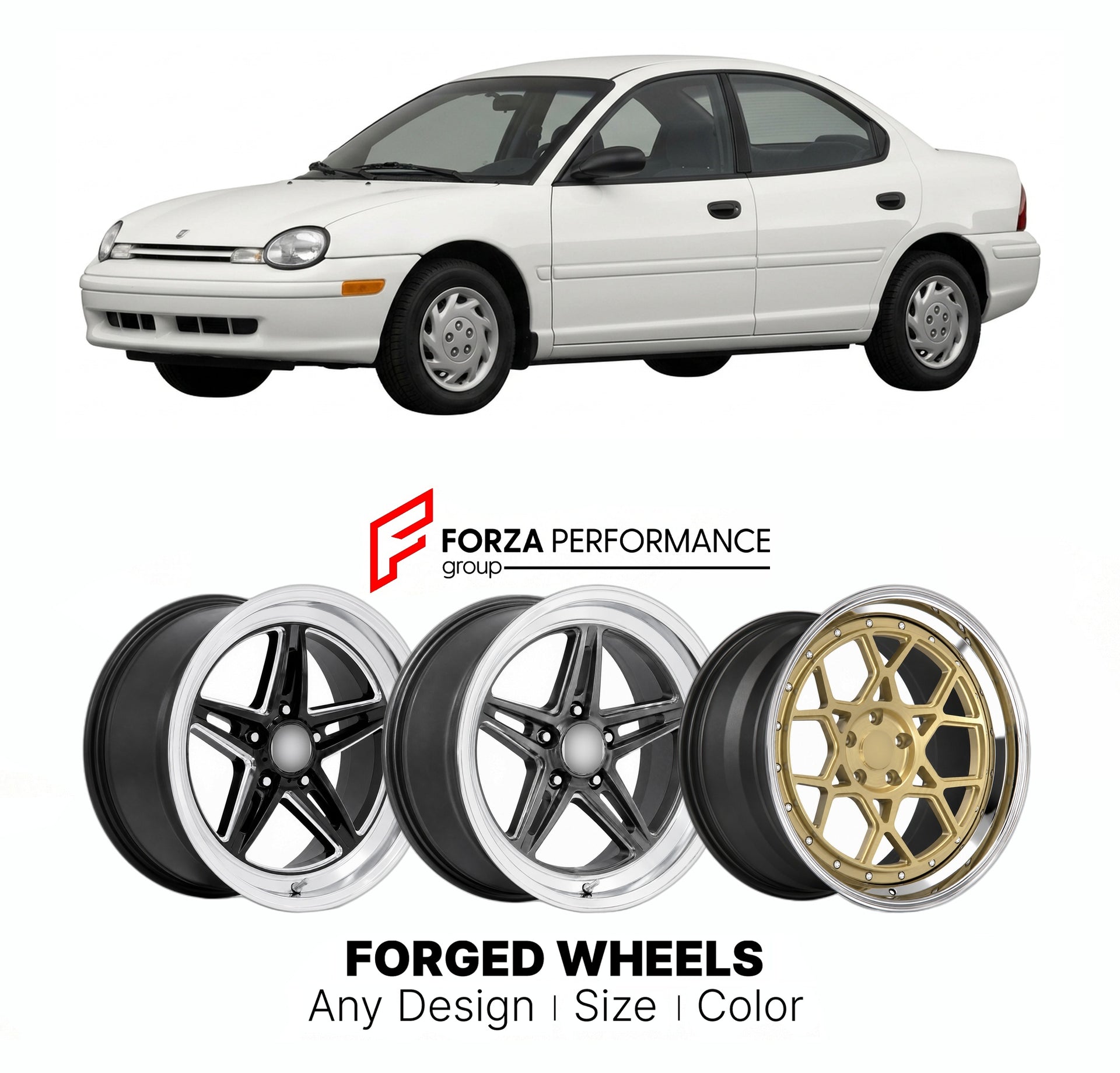 FORGED WHEELS RIMS for PLYMOUTH NEON 1995 - 2001

Custom forged wheels for Plymouth Neon 1995 - 2001. Made-to-order monoblock, 2-piece and 3-piece rims in custom sizes, offsets, colors and finishes with guaranteed fitment.

We manufacture premium quality forged wheels rims for Plymouth Neon 1995 - 2001 in any design, size, color.

THIS WHEEL DESIGN CAN BE CUSTOM-MADE FOR YOUR CAR IN ANY SIZE AND COLOR OPTIONS
Available in monoblock, 2-piece, 3-piece, duoblock, beadlock
3D wheel renderings are provided accor
