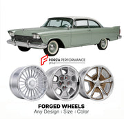 CUSTOM CLASSIC VINTAGE RESTOMOD RETRO OLD SCHOOL FORGED WHEELS RIMS for PLYMOUTH PLAZA 1958 - 1958
Custom forged wheels for classic American muscle cars. Ideal for restomod builds, vintage restorations, and show cars. Deep dish and retro styling available.

We manufacture premium quality forged wheels rims for Plymouth Plaza 1958 - 1958 in any design, size, color.

THIS WHEEL DESIGN CAN BE CUSTOM-MADE FOR YOUR CAR IN ANY SIZE AND COLOR OPTIONS
Available in monoblock, 2-piece, 3-piece, duoblock, beadlock
3D 