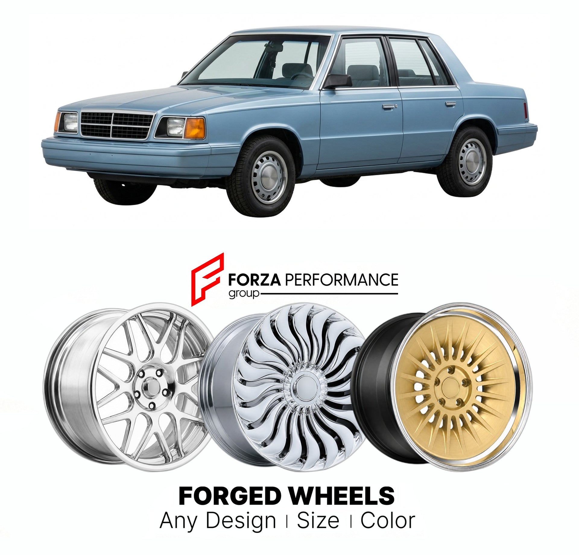 FORGED WHEELS RIMS for PLYMOUTH RELIANT 1990 - 1990

Custom forged wheels for Plymouth Reliant 1990 - 1990. Made-to-order monoblock, 2-piece and 3-piece rims in custom sizes, offsets, colors and finishes with guaranteed fitment.

We manufacture premium quality forged wheels rims for Plymouth Reliant 1990 - 1990 in any design, size, color.

THIS WHEEL DESIGN CAN BE CUSTOM-MADE FOR YOUR CAR IN ANY SIZE AND COLOR OPTIONS
Available in monoblock, 2-piece, 3-piece, duoblock, beadlock
3D wheel renderings are provi