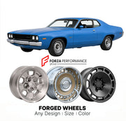 CUSTOM CLASSIC VINTAGE RESTOMOD RETRO OLD SCHOOL FORGED WHEELS RIMS for PLYMOUTH ROAD RUNNER 360 1974 - 1974
Custom forged wheels for classic American muscle cars. Ideal for restomod builds, vintage restorations, and show cars. Deep dish and retro styling available.

We manufacture premium quality forged wheels rims for Plymouth Road Runner 360 1974 - 1974 in any design, size, color.

THIS WHEEL DESIGN CAN BE CUSTOM-MADE FOR YOUR CAR IN ANY SIZE AND COLOR OPTIONS
Available in monoblock, 2-piece, 3-piece, du