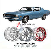 CUSTOM CLASSIC VINTAGE RESTOMOD RETRO OLD SCHOOL FORGED WHEELS RIMS for PLYMOUTH SATELLITE 1971 - 1974
Custom forged wheels for classic American muscle cars. Ideal for restomod builds, vintage restorations, and show cars. Deep dish and retro styling available.

We manufacture premium quality forged wheels rims for Plymouth Satellite 1971 - 1974 in any design, size, color.

THIS WHEEL DESIGN CAN BE CUSTOM-MADE FOR YOUR CAR IN ANY SIZE AND COLOR OPTIONS
Available in monoblock, 2-piece, 3-piece, duoblock, bead