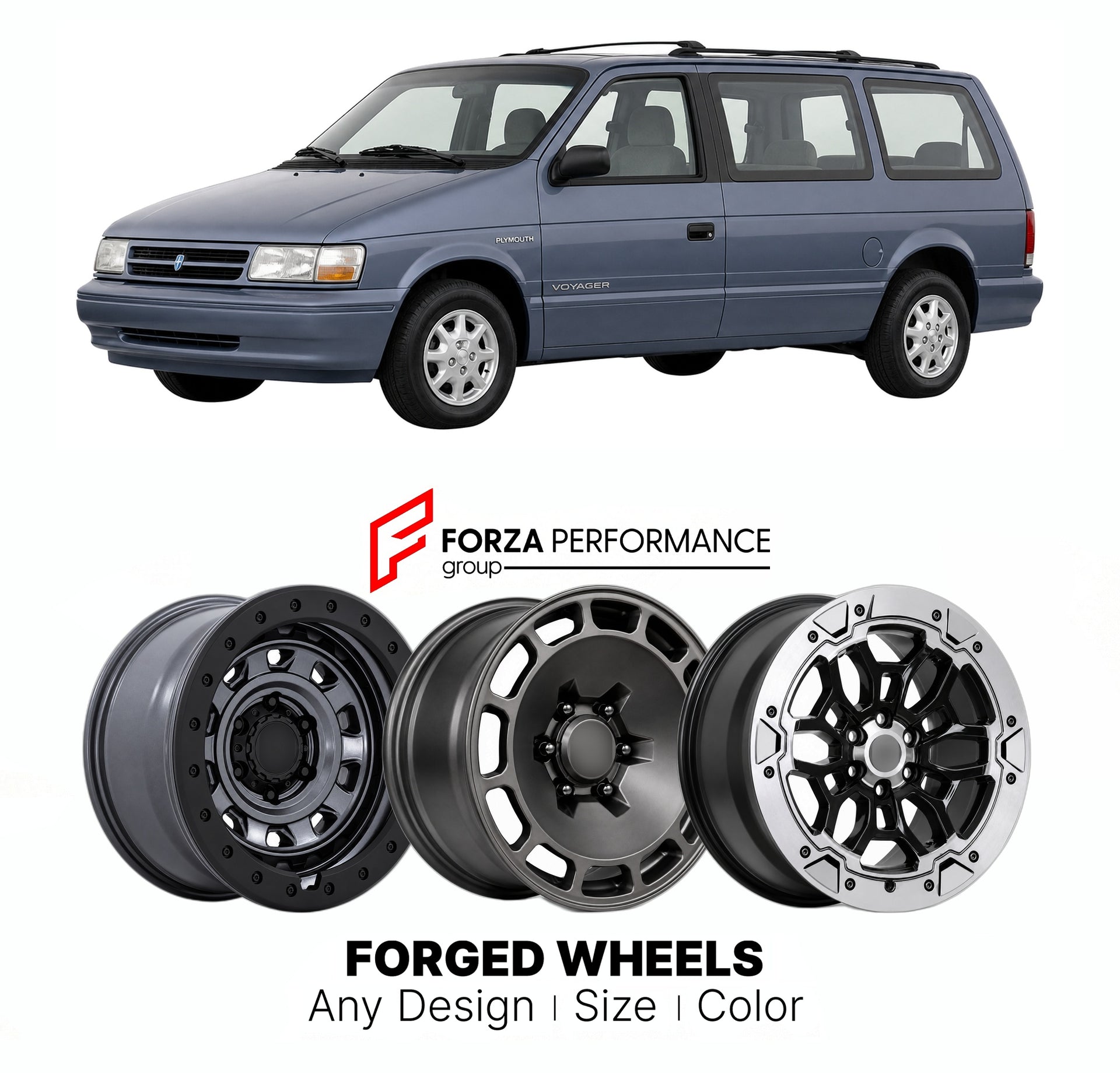 FORGED WHEELS RIMS for PLYMOUTH VOYAGER 1990 - 2000

Custom forged wheels for Plymouth Voyager 1990 - 2000. Made-to-order monoblock, 2-piece and 3-piece rims in custom sizes, offsets, colors and finishes with guaranteed fitment.

We manufacture premium quality forged wheels rims for Plymouth Voyager 1990 - 2000 in any design, size, color.

THIS WHEEL DESIGN CAN BE CUSTOM-MADE FOR YOUR CAR IN ANY SIZE AND COLOR OPTIONS
Available in monoblock, 2-piece, 3-piece, duoblock, beadlock
3D wheel renderings are provi