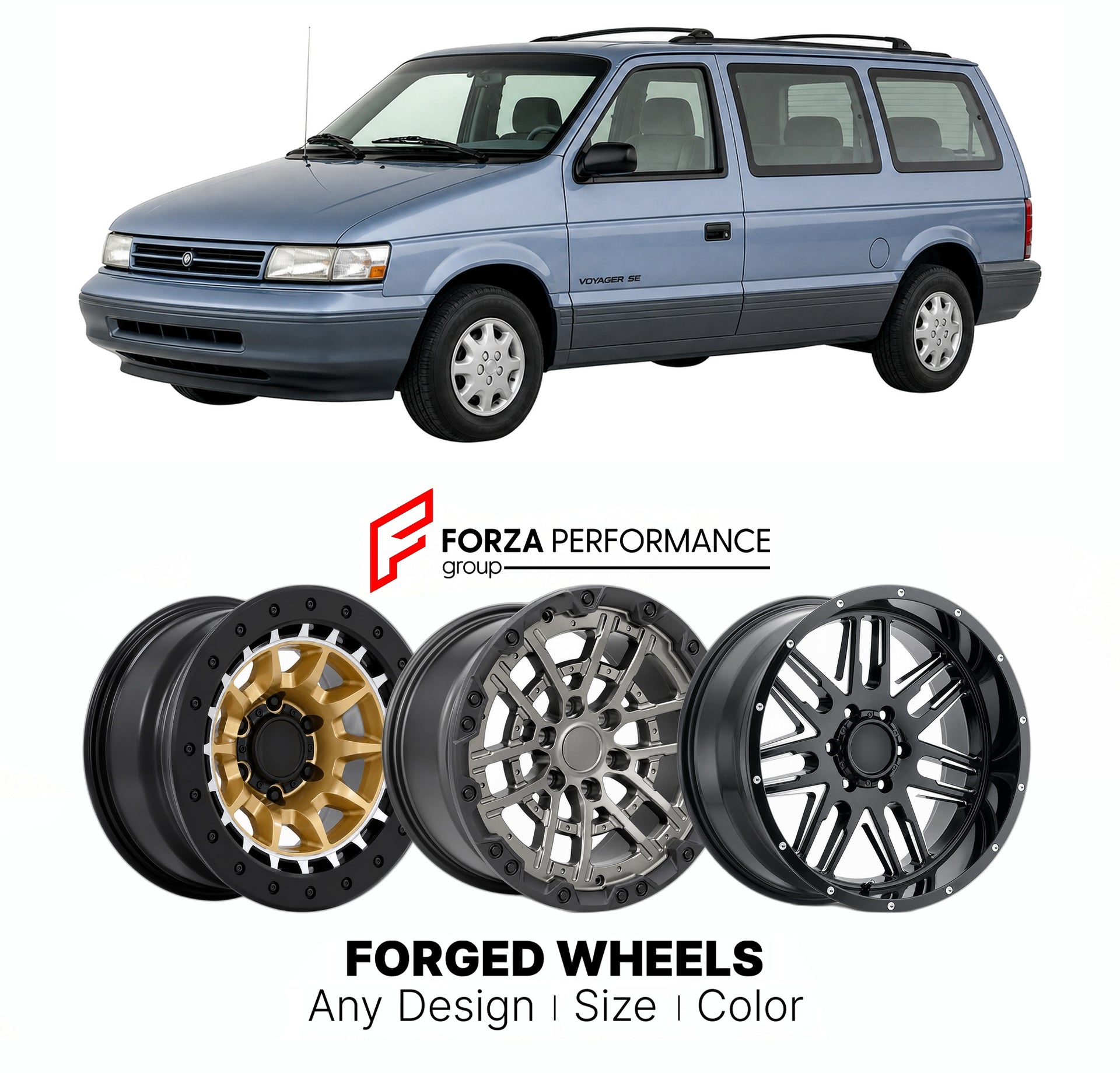 FORGED WHEELS RIMS for PLYMOUTH VOYAGER SE 1991 - 2000

Custom forged wheels for Plymouth Voyager SE 1991 - 2000. Made-to-order monoblock, 2-piece and 3-piece rims in custom sizes, offsets, colors and finishes with guaranteed fitment.

We manufacture premium quality forged wheels rims for Plymouth Voyager SE 1991 - 2000 in any design, size, color.

THIS WHEEL DESIGN CAN BE CUSTOM-MADE FOR YOUR CAR IN ANY SIZE AND COLOR OPTIONS
Available in monoblock, 2-piece, 3-piece, duoblock, beadlock
3D wheel renderings 