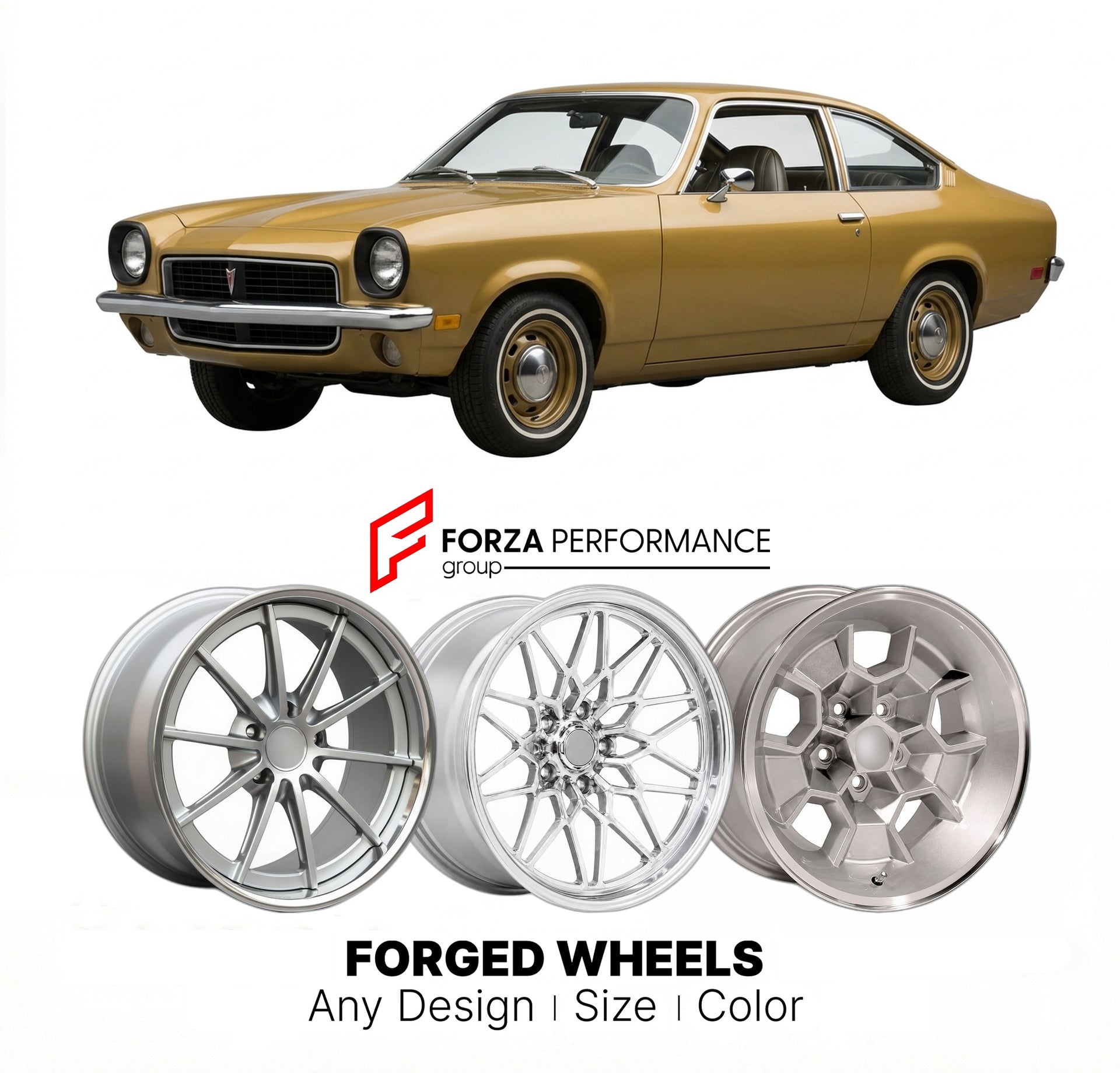 CUSTOM CLASSIC VINTAGE RESTOMOD RETRO OLD SCHOOL FORGED WHEELS RIMS for PONTIAC ASTRE 1973 - 1977
Custom forged wheels for classic American muscle cars. Ideal for restomod builds, vintage restorations, and show cars. Deep dish and retro styling available.

We manufacture premium quality forged wheels rims for Pontiac Astre 1973 - 1977 in any design, size, color.

THIS WHEEL DESIGN CAN BE CUSTOM-MADE FOR YOUR CAR IN ANY SIZE AND COLOR OPTIONS
Available in monoblock, 2-piece, 3-piece, duoblock, beadlock
3D wh
