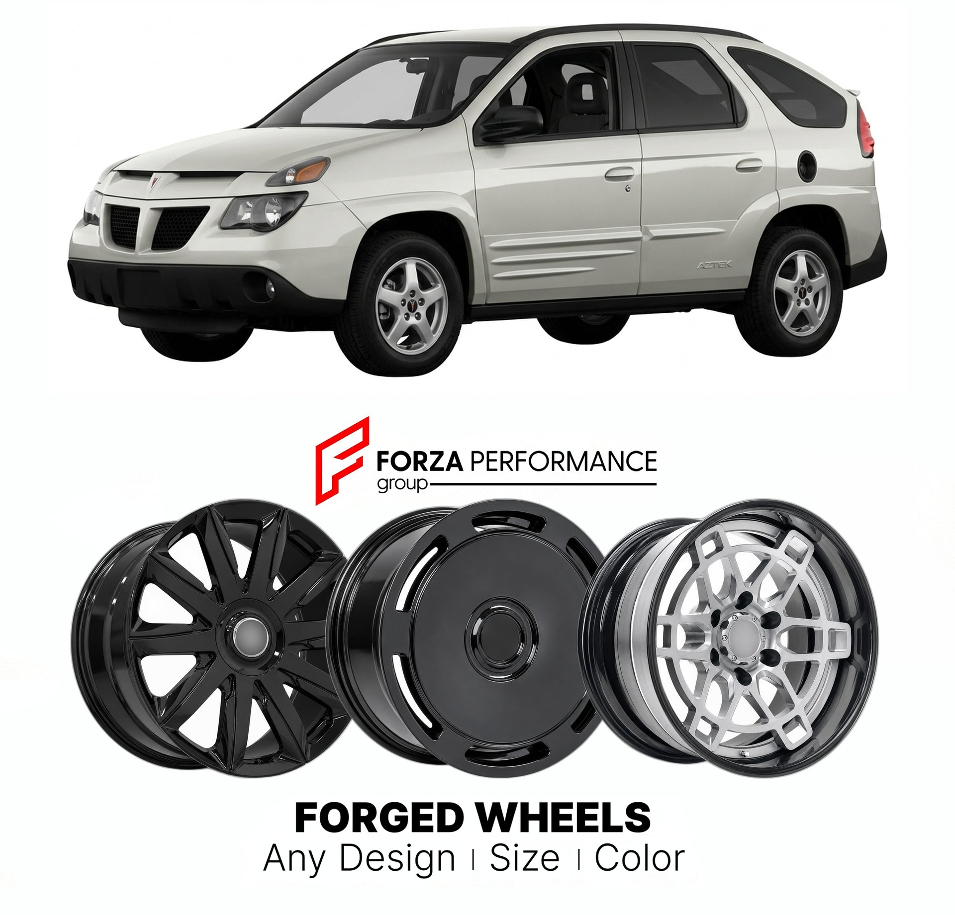 FORGED WHEELS RIMS for PONTIAC AZTEK 2001 - 2005

Custom forged wheels for Pontiac Aztek 2001 - 2005. Made-to-order monoblock, 2-piece and 3-piece rims in custom sizes, offsets, colors and finishes with guaranteed fitment.

We manufacture premium quality forged wheels rims for Pontiac Aztek 2001 - 2005 in any design, size, color.

THIS WHEEL DESIGN CAN BE CUSTOM-MADE FOR YOUR CAR IN ANY SIZE AND COLOR OPTIONS
Available in monoblock, 2-piece, 3-piece, duoblock, beadlock
3D wheel renderings are provided accor