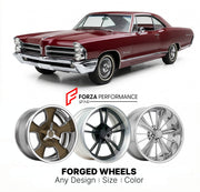 CUSTOM CLASSIC VINTAGE RESTOMOD RETRO OLD SCHOOL FORGED WHEELS RIMS for PONTIAC BONNEVILLE 1965 - 1970
Custom forged wheels for classic American muscle cars. Ideal for restomod builds, vintage restorations, and show cars. Deep dish and retro styling available.

We manufacture premium quality forged wheels rims for Pontiac Bonneville 1965 - 1970 in any design, size, color.

THIS WHEEL DESIGN CAN BE CUSTOM-MADE FOR YOUR CAR IN ANY SIZE AND COLOR OPTIONS
Available in monoblock, 2-piece, 3-piece, duoblock, bead