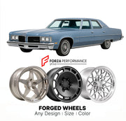 CUSTOM CLASSIC VINTAGE RESTOMOD RETRO OLD SCHOOL FORGED WHEELS RIMS for PONTIAC BONNEVILLE 1977 - 1981
Custom forged wheels for classic American muscle cars. Ideal for restomod builds, vintage restorations, and show cars. Deep dish and retro styling available.

We manufacture premium quality forged wheels rims for Pontiac Bonneville 1977 - 1981 in any design, size, color.

THIS WHEEL DESIGN CAN BE CUSTOM-MADE FOR YOUR CAR IN ANY SIZE AND COLOR OPTIONS
Available in monoblock, 2-piece, 3-piece, duoblock, bead