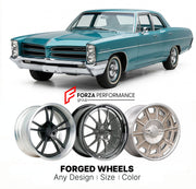 CUSTOM CLASSIC VINTAGE RESTOMOD RETRO OLD SCHOOL FORGED WHEELS RIMS for PONTIAC CATALINA 1965 - 1970
Custom forged wheels for classic American muscle cars. Ideal for restomod builds, vintage restorations, and show cars. Deep dish and retro styling available.

We manufacture premium quality forged wheels rims for Pontiac Catalina 1965 - 1970 in any design, size, color.

THIS WHEEL DESIGN CAN BE CUSTOM-MADE FOR YOUR CAR IN ANY SIZE AND COLOR OPTIONS
Available in monoblock, 2-piece, 3-piece, duoblock, beadlock