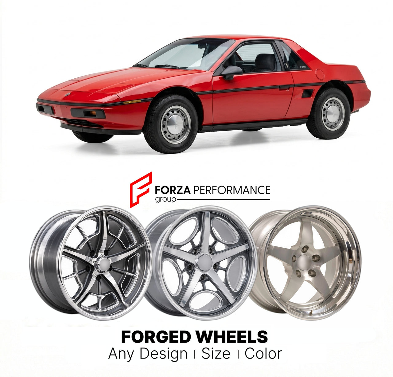 CUSTOM CLASSIC VINTAGE RESTOMOD RETRO OLD SCHOOL FORGED WHEELS RIMS for PONTIAC FIERO 1984 - 1988
Custom forged wheels for classic American muscle cars. Ideal for restomod builds, vintage restorations, and show cars. Deep dish and retro styling available.

We manufacture premium quality forged wheels rims for Pontiac Fiero 1984 - 1988 in any design, size, color.

THIS WHEEL DESIGN CAN BE CUSTOM-MADE FOR YOUR CAR IN ANY SIZE AND COLOR OPTIONS
Available in monoblock, 2-piece, 3-piece, duoblock, beadlock
3D wh