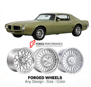CUSTOM CLASSIC VINTAGE RESTOMOD RETRO OLD SCHOOL FORGED WHEELS RIMS for PONTIAC FIREBIRD 1970 - 1981
Custom forged wheels for classic American muscle cars. Ideal for restomod builds, vintage restorations, and show cars. Deep dish and retro styling available.

We manufacture premium quality forged wheels rims for Pontiac Firebird 1970 - 1981 in any design, size, color.

THIS WHEEL DESIGN CAN BE CUSTOM-MADE FOR YOUR CAR IN ANY SIZE AND COLOR OPTIONS
Available in monoblock, 2-piece, 3-piece, duoblock, beadlock