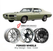 CUSTOM CLASSIC VINTAGE RESTOMOD RETRO OLD SCHOOL FORGED WHEELS RIMS for PONTIAC GTO 1968 - 1972
Custom forged wheels for classic American muscle cars. Ideal for restomod builds, vintage restorations, and show cars. Deep dish and retro styling available.

We manufacture premium quality forged wheels rims for Pontiac GTO 1968 - 1972 in any design, size, color.

THIS WHEEL DESIGN CAN BE CUSTOM-MADE FOR YOUR CAR IN ANY SIZE AND COLOR OPTIONS
Available in monoblock, 2-piece, 3-piece, duoblock, beadlock
3D wheel 