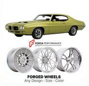 CUSTOM CLASSIC VINTAGE RESTOMOD RETRO OLD SCHOOL FORGED WHEELS RIMS for PONTIAC GTO 1973 - 1974
Custom forged wheels for classic American muscle cars. Ideal for restomod builds, vintage restorations, and show cars. Deep dish and retro styling available.

We manufacture premium quality forged wheels rims for Pontiac GTO 1973 - 1974 in any design, size, color.

THIS WHEEL DESIGN CAN BE CUSTOM-MADE FOR YOUR CAR IN ANY SIZE AND COLOR OPTIONS
Available in monoblock, 2-piece, 3-piece, duoblock, beadlock
3D wheel 